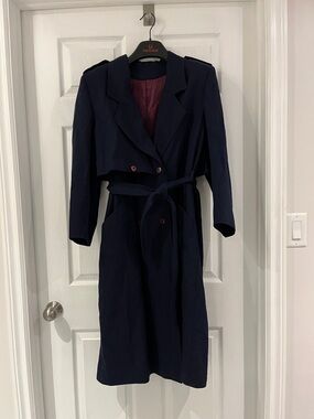 Elegant Navy Women's Trench Coat- vintage and 100% wool